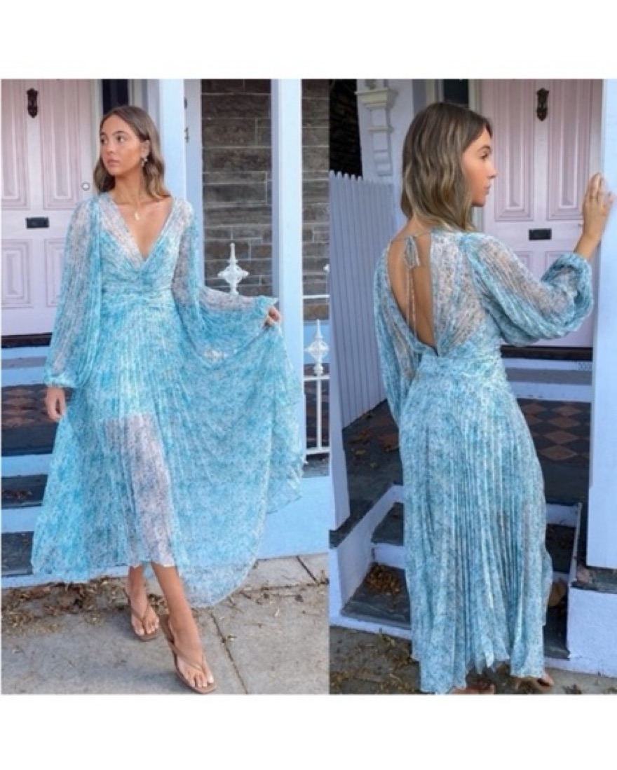 Acler Pleated Palms Dress Blue Floral by Acler - Pickle
