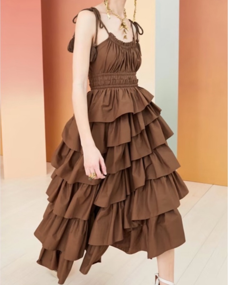 brown floral wrap dress Acne Studios Toffee Brown Ruffle Strap Dress a20642 main image 0