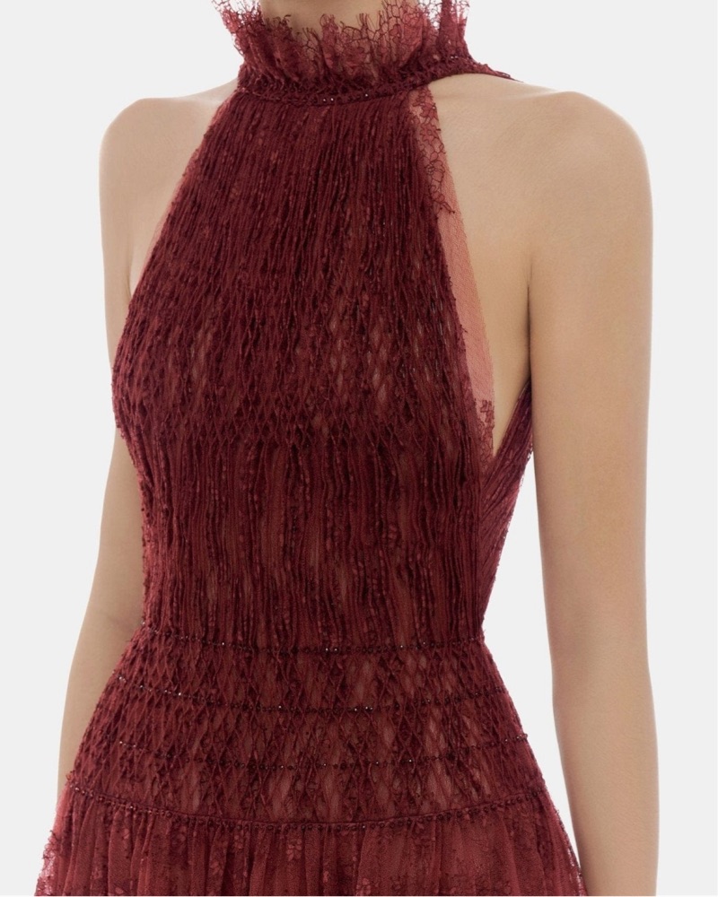 Montsand Burgundy Smocked Lace Maxi Dres by Montsand - Pickle