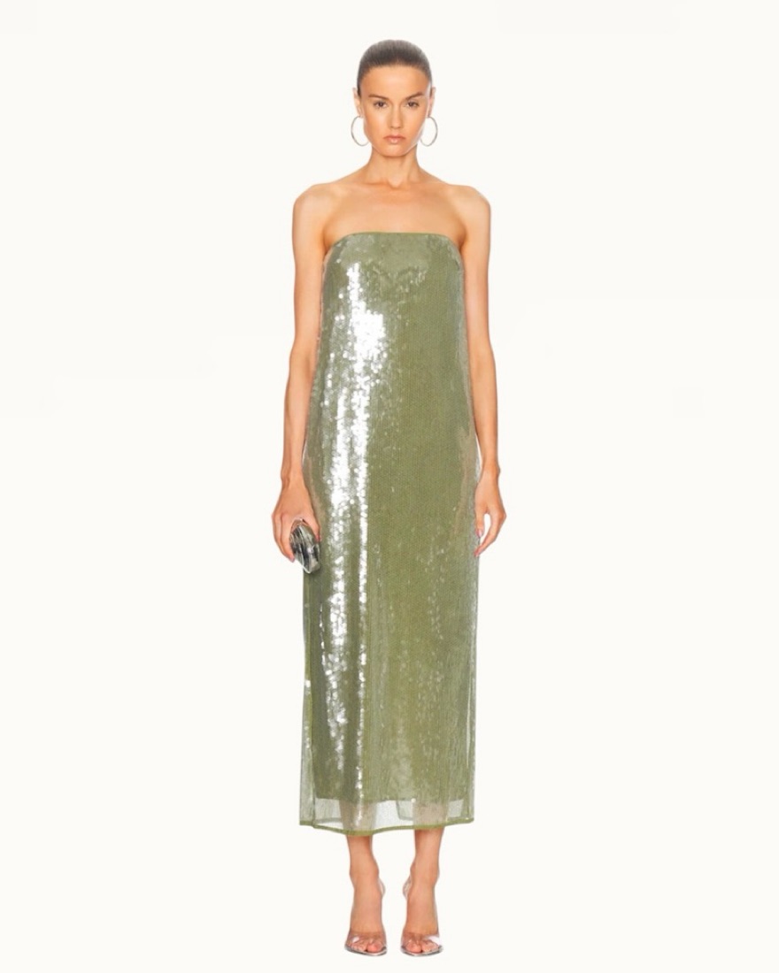 staud casey dress green Tina Holly Couture TE720 Peacock Emerald Green Satin Asymmetrical Strapless  Silky Formal Dress main image 1