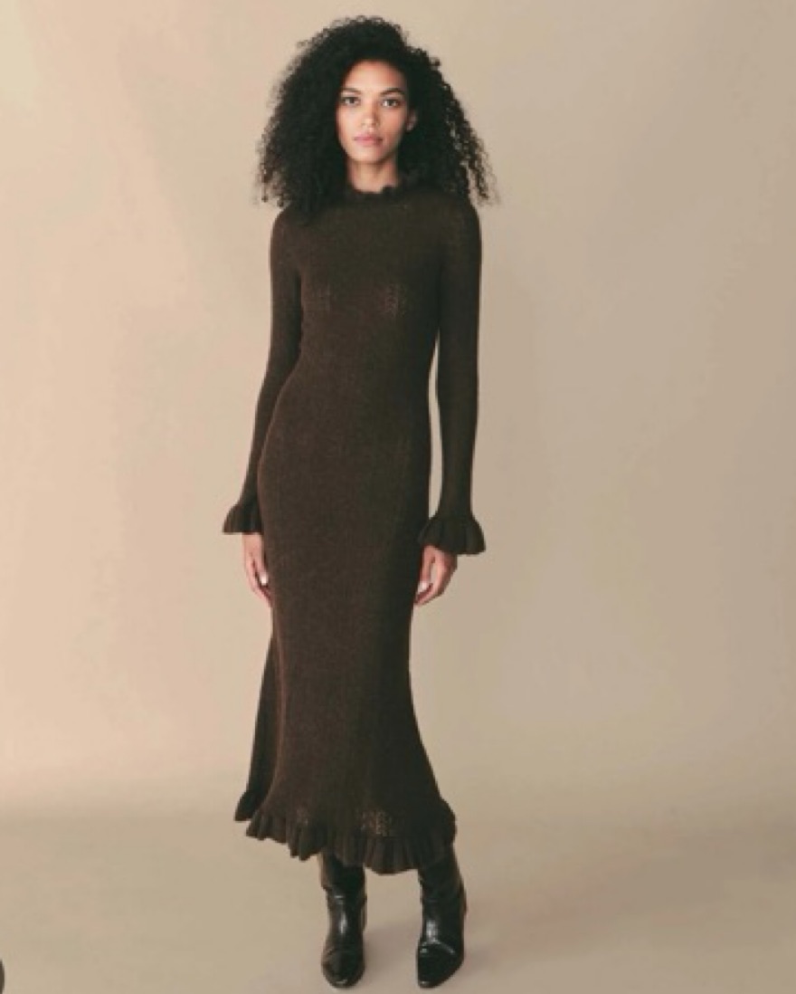 french grey arielle knit dress ARIELLE Wine Long-Sleeved Button-Up Bubble Women's Dress – Steve Madden main image 0