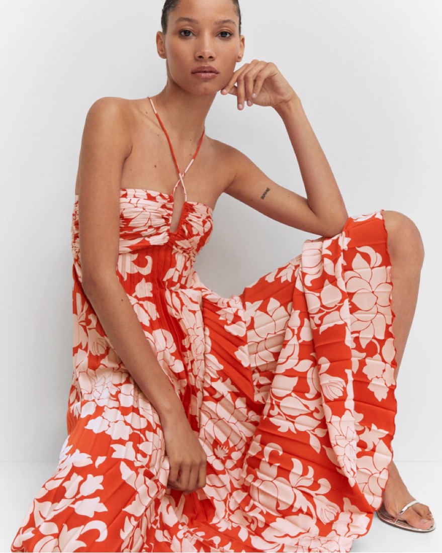 mango red maxi dress Red Halter Pleated Maxi Dress by Mango