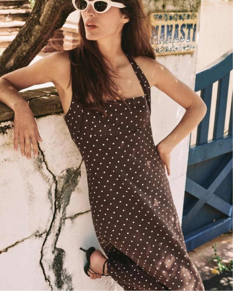 Linen Polka Dot Halter Midi Dress by Zara - Pickle