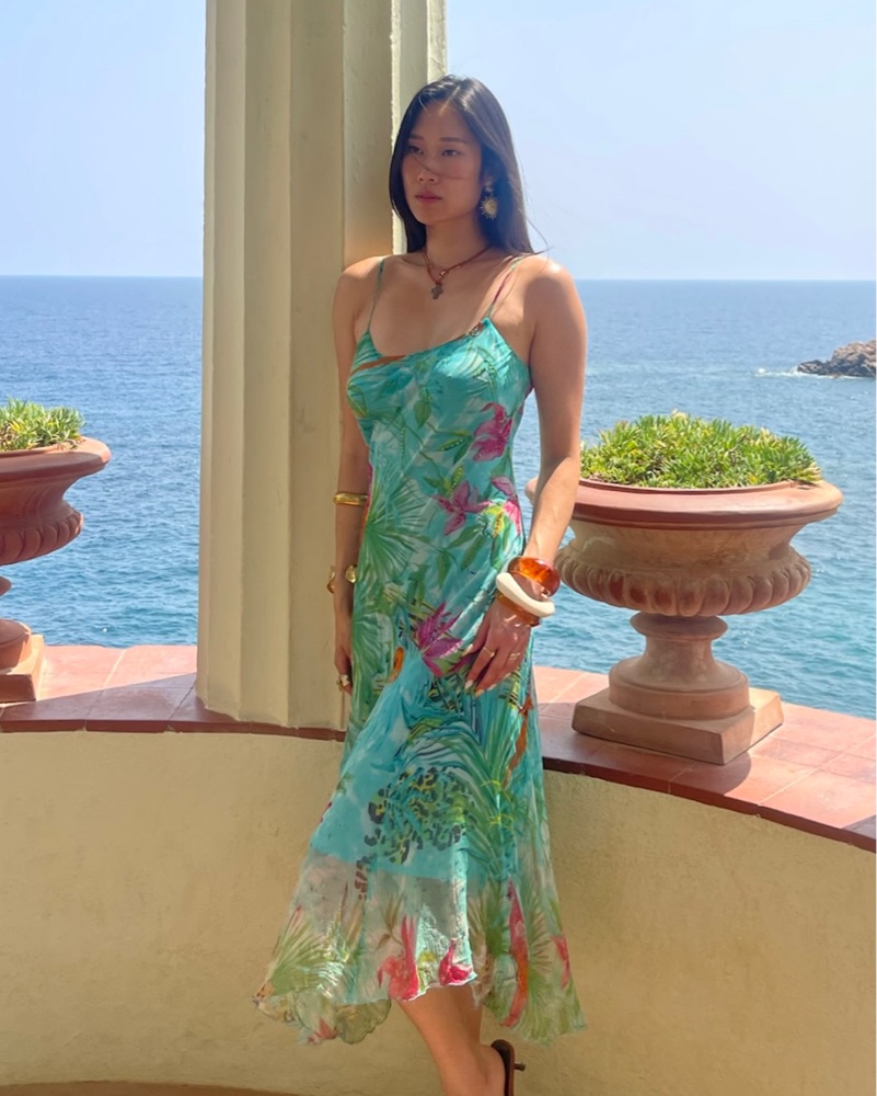 dress silk floral ruffle Green Satin Floral Ruffle Wrap Midi Dress