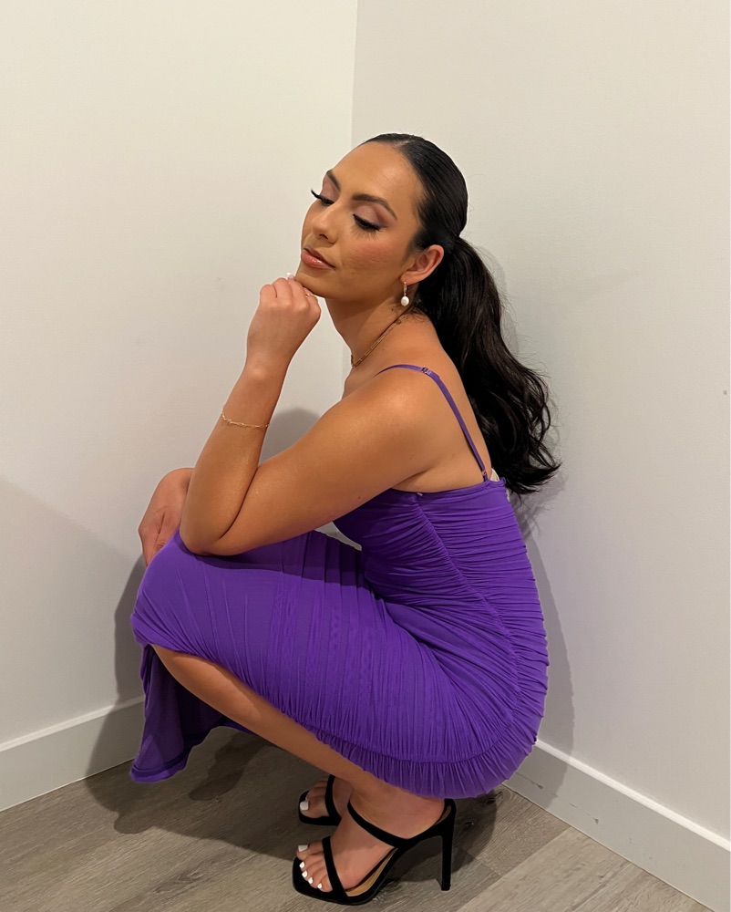 purple ruched midi dress Ruched Waist Midi Dress Purple / US 20