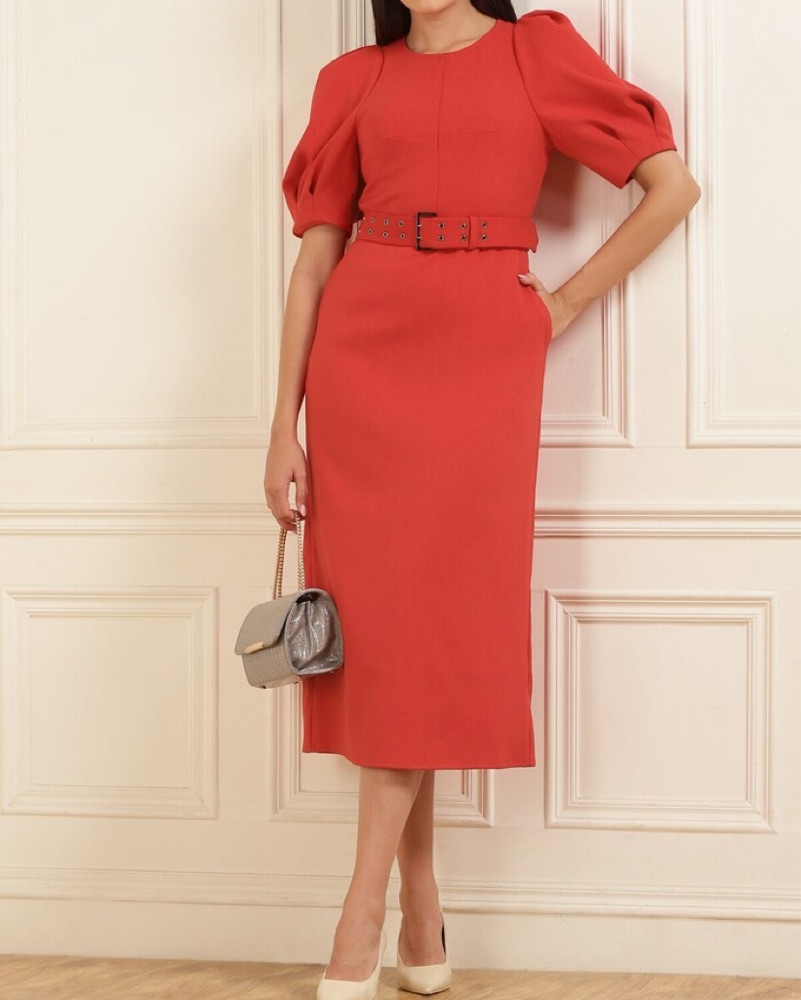 ted baker puff sleeve midi dress Ted Baker Puff Sleeve Midi Dress Red by Ted Baker