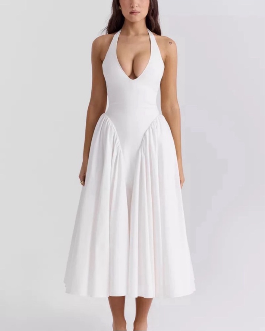 marilyn white halter dress Vintage Marilyn Monroe inspired Halter Neck White Silk Dress