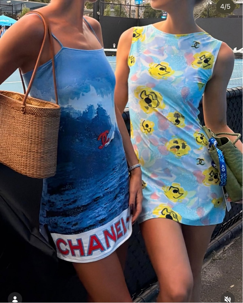 line print dress Dainty pink A-line maxi dress with blue-flowered pattern, Glow-Up XXL / 12 / Pink-Blue