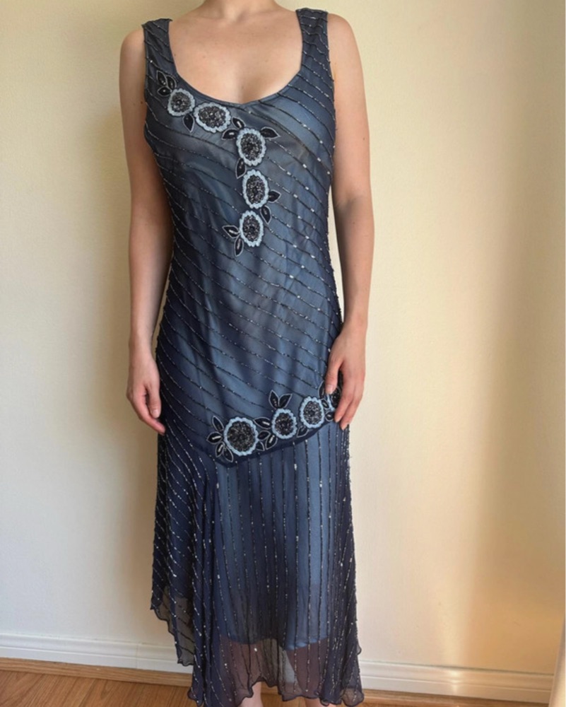 maxie dress summer blue boho SIZE L Calf Width:32cm midi wedding dress guest 30th Birthday Dress summer outings