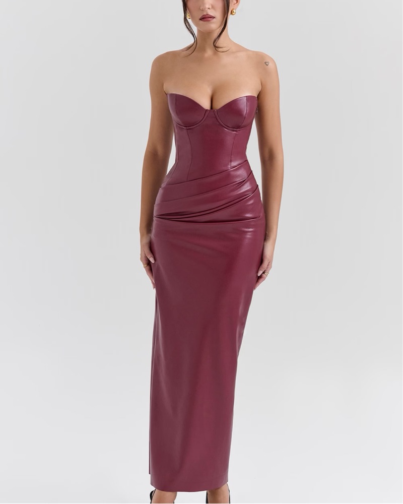 vegan leather bodycon dress Joe's Jeans The Meg Faux - Black Polyester Black Shown on White Mini Dress - Color:Moonflower Vine 1950s christmas dress