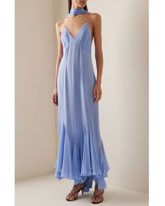 khaite blue dress with scarf KHAITE SICILY DRESS  Lawrence Covell