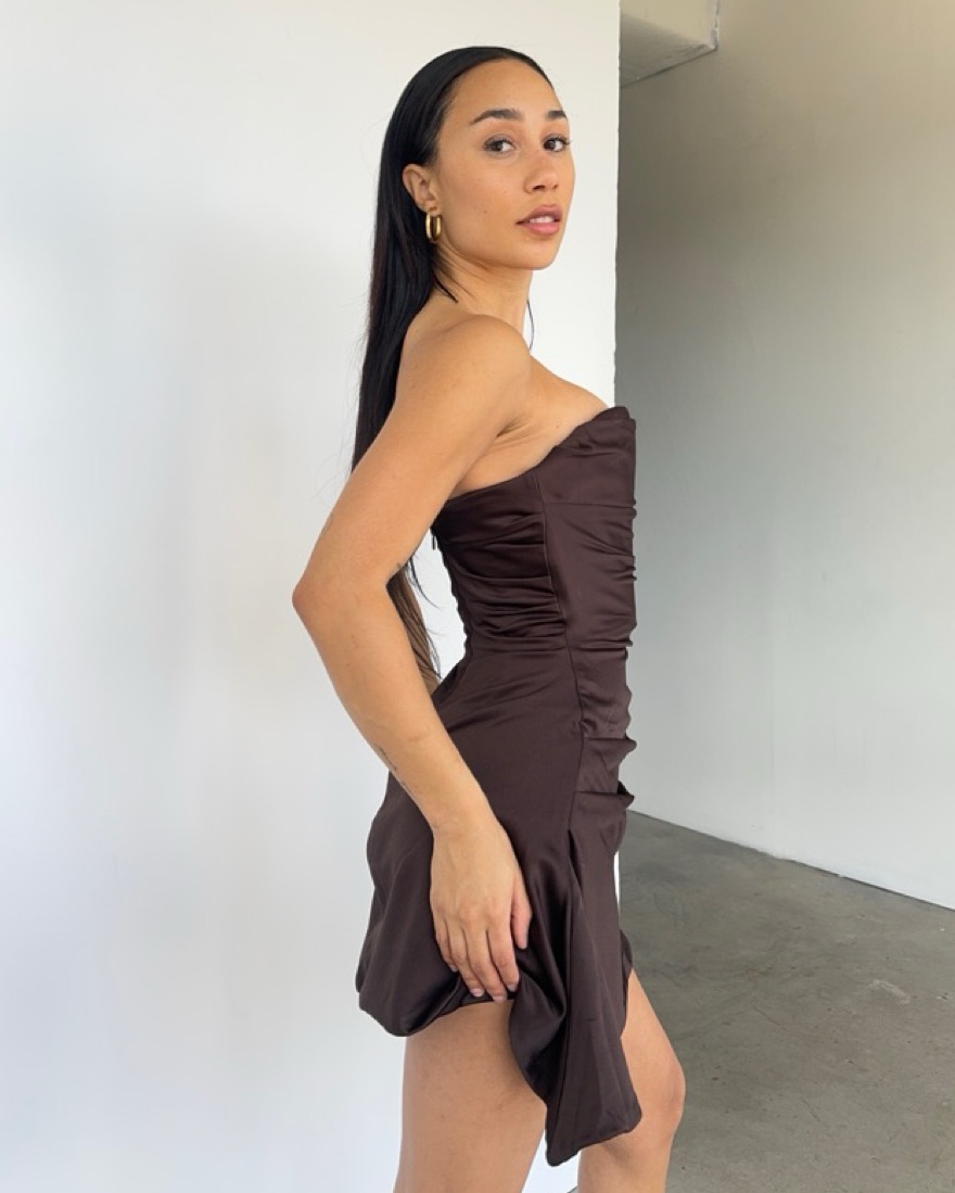 house of cb brown mini dress Clothing: Mini Dresses: 'THE ICON' Chocolat Brown Stretch Bandage Mini Dress