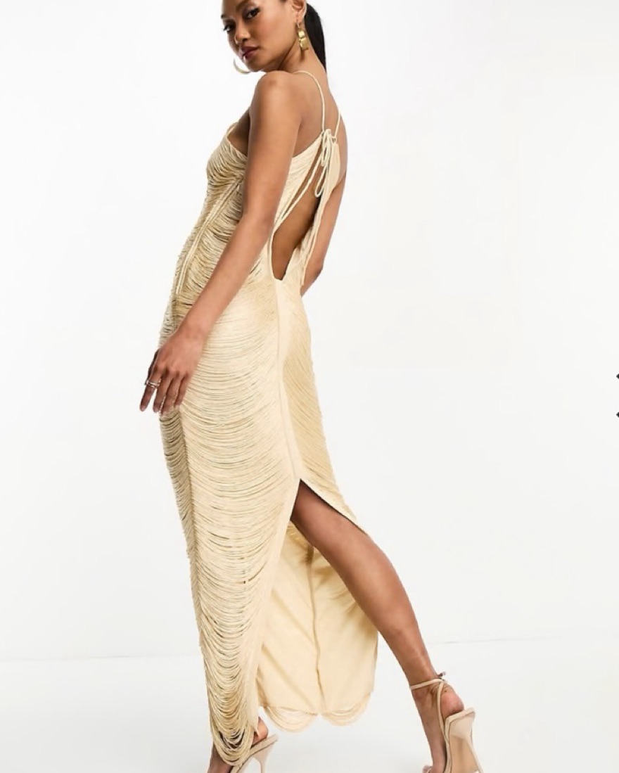 gold fringe halter dress DORADA main image 1