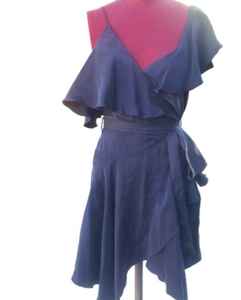 satin rose lace trim asymmetric slip dress Clara Ruffle Wrap Dress S / Apple main image 1