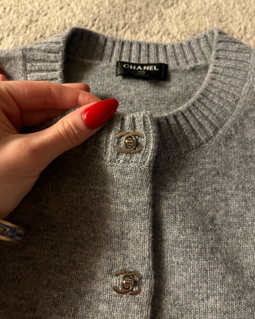 Chanel Grey Cashmere Turnlock Cardigan by Chanel - Pickle
