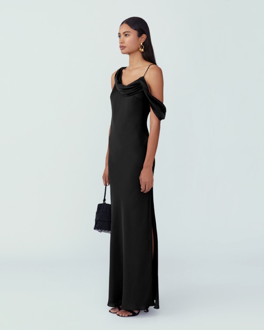 fame and partners black dress Fame and Partners Black Tiered Gown by Fame + Partners