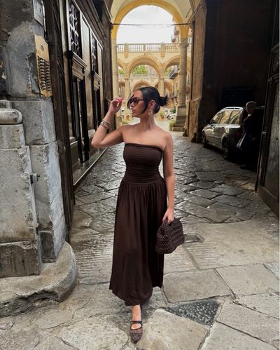 Revolve Emma Midi dress Chocolate Brown by Tularosa | Pickle