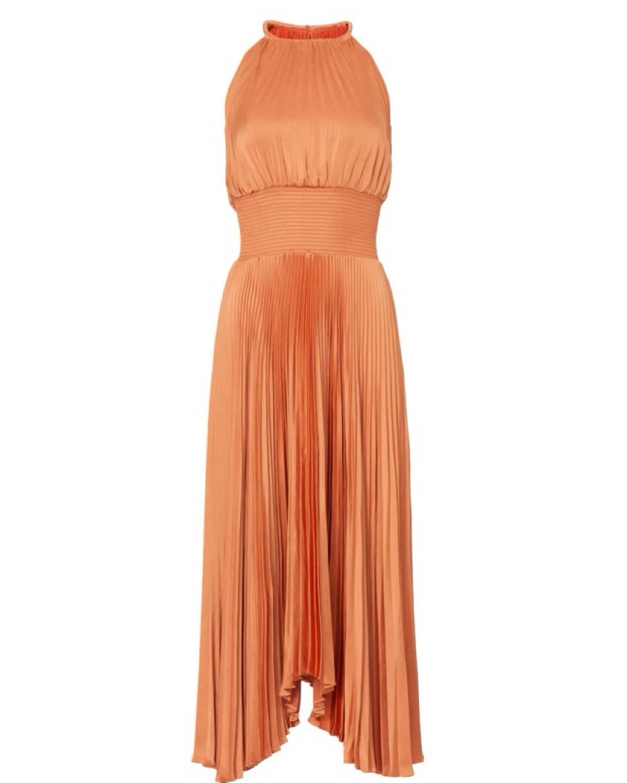 alc orange pleated dress ALC Burnt Orange Pleated Dress by ALC