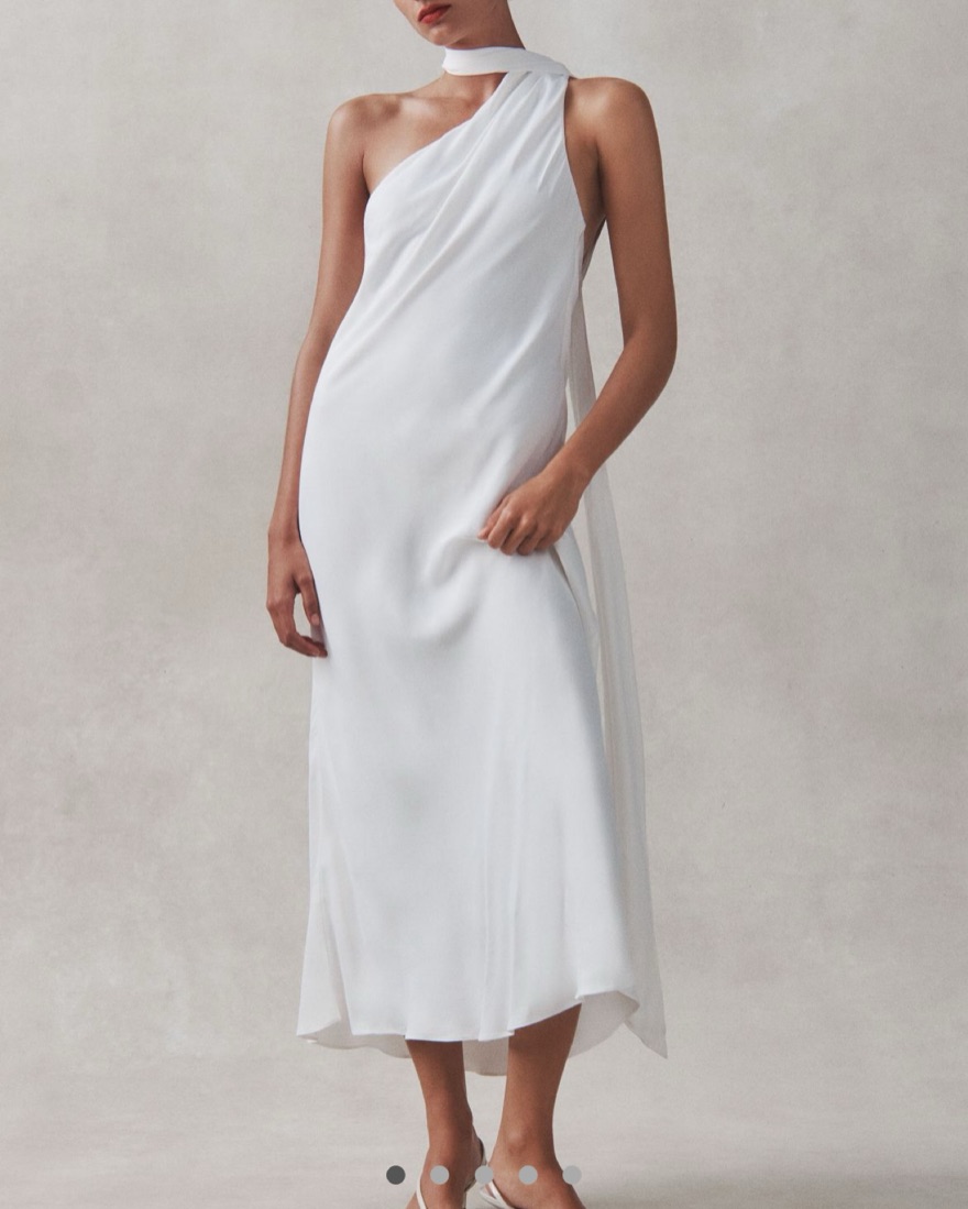 bhldn one shoulder dress BHLDN One Shoulder Scarf Midi Dress by BHLDN