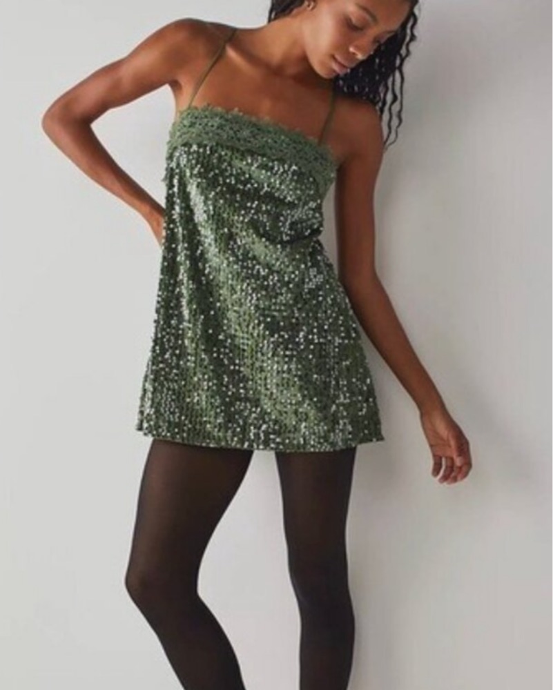 free people that girl sequin mini dress FREE PEOPLE— That Girl Sequin Slip Green by Free People