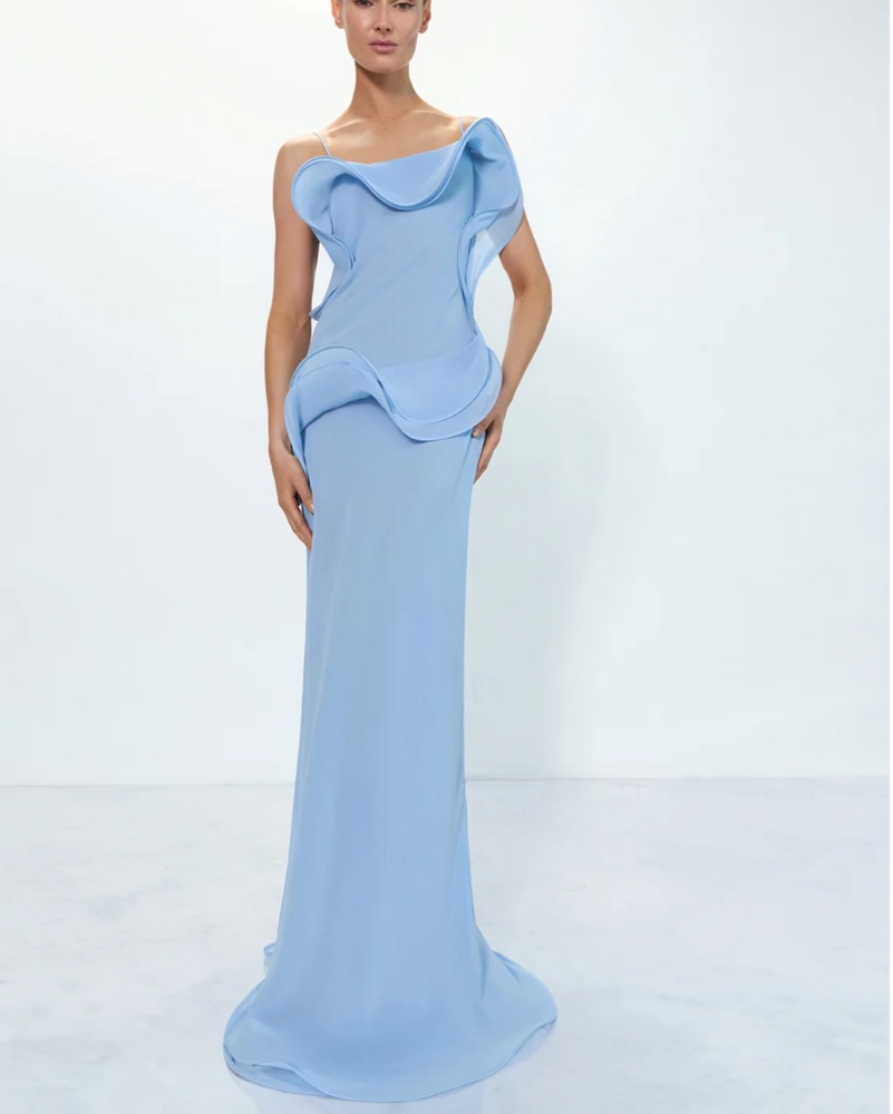 Selezza London Chiffon Dress in Blue - by Selezza London - Pickle