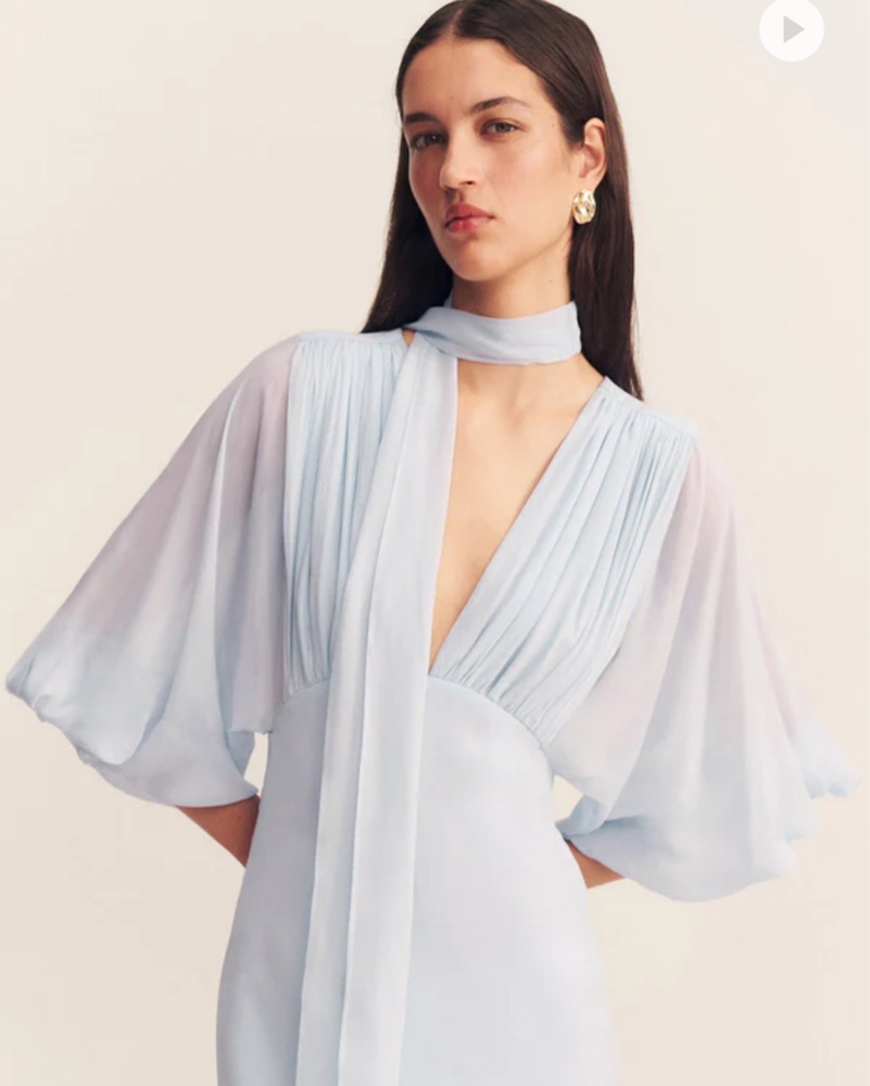blue dress balloon sleeves BALLOON SLEEVE MIDI DRESS Light Blue / L main image 1
