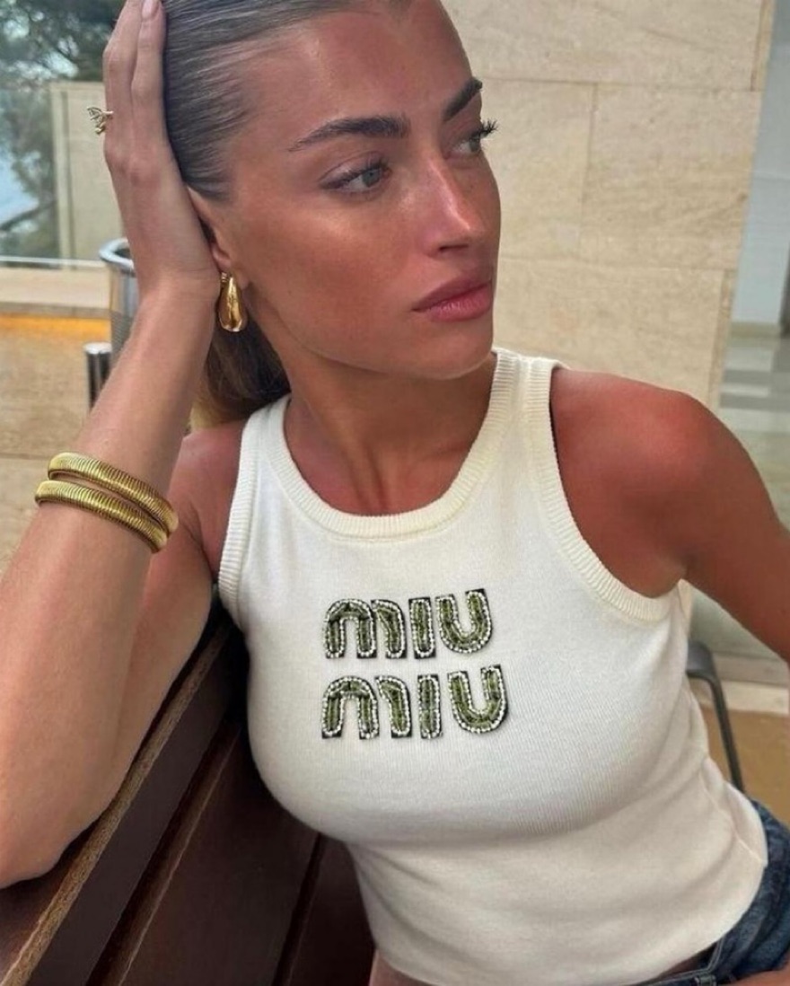 White Miu Miu Tank With Green Lettering | Pickle