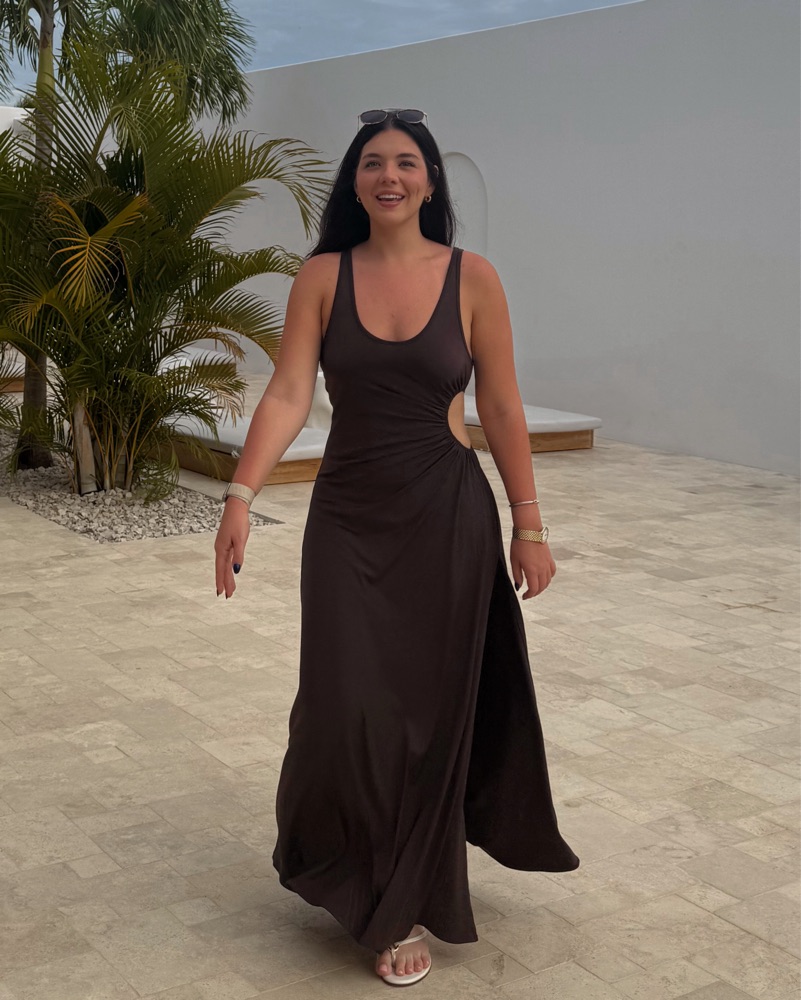 h&m brown maxi dress Simple A Line Satin Brown Long Prom Dress, Brown Long Formal Dress PFP –  Promfast main image 0