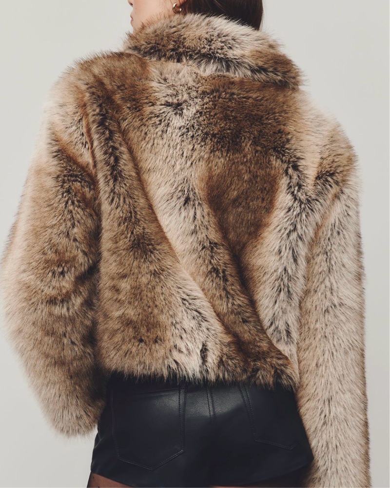 Cropped Faux Fur Coat by Maeve - Pickle