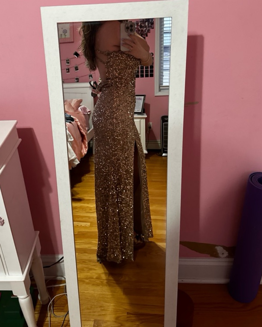 camille la vie gold dress Camille La Vie Gold Prom Dress Size 2