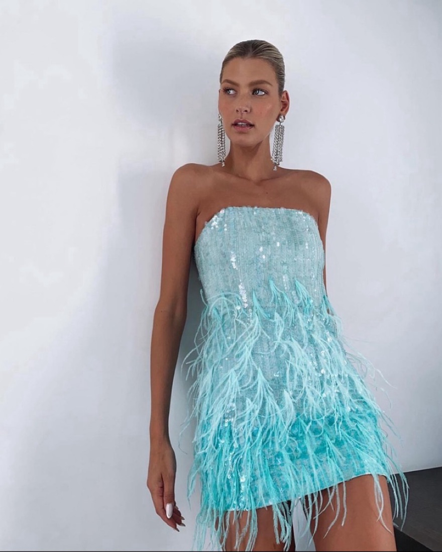 retrofete anastasia sequin feather dress retrofete Anastasia Mini Dress in Feather