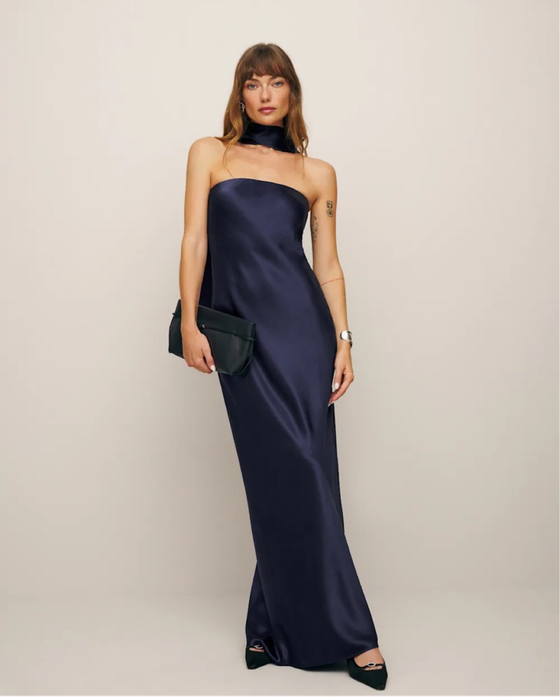 strapless silk dress with scarf Lady Black Tie - Sheila Strapless Maxi Dress With Scarf