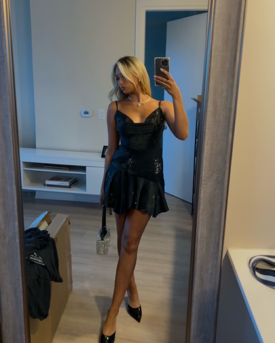 oh polly black short dress Chelsea Embellished Wrap Over A-Line Mini Dress in Black