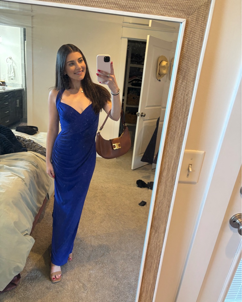 navy halter midi dress Petal and Pup Women's Anabelle Halter Neck Midi Dress