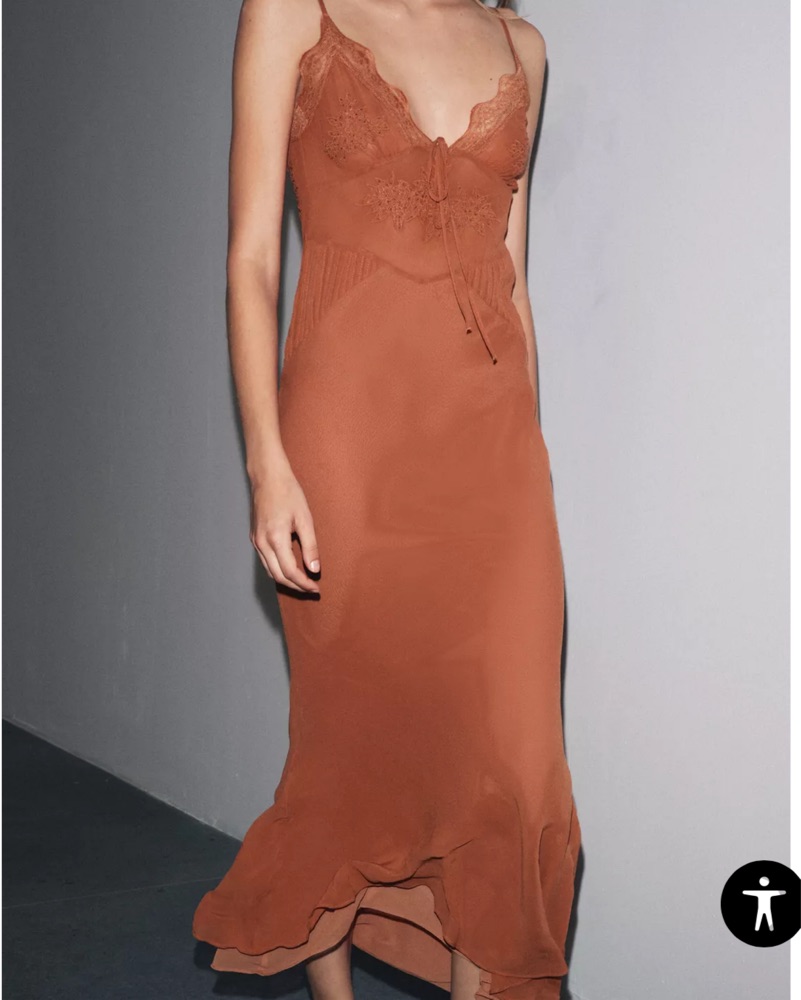 orange lace dress zara Zara Orange Satin Maxi Dress with Lace