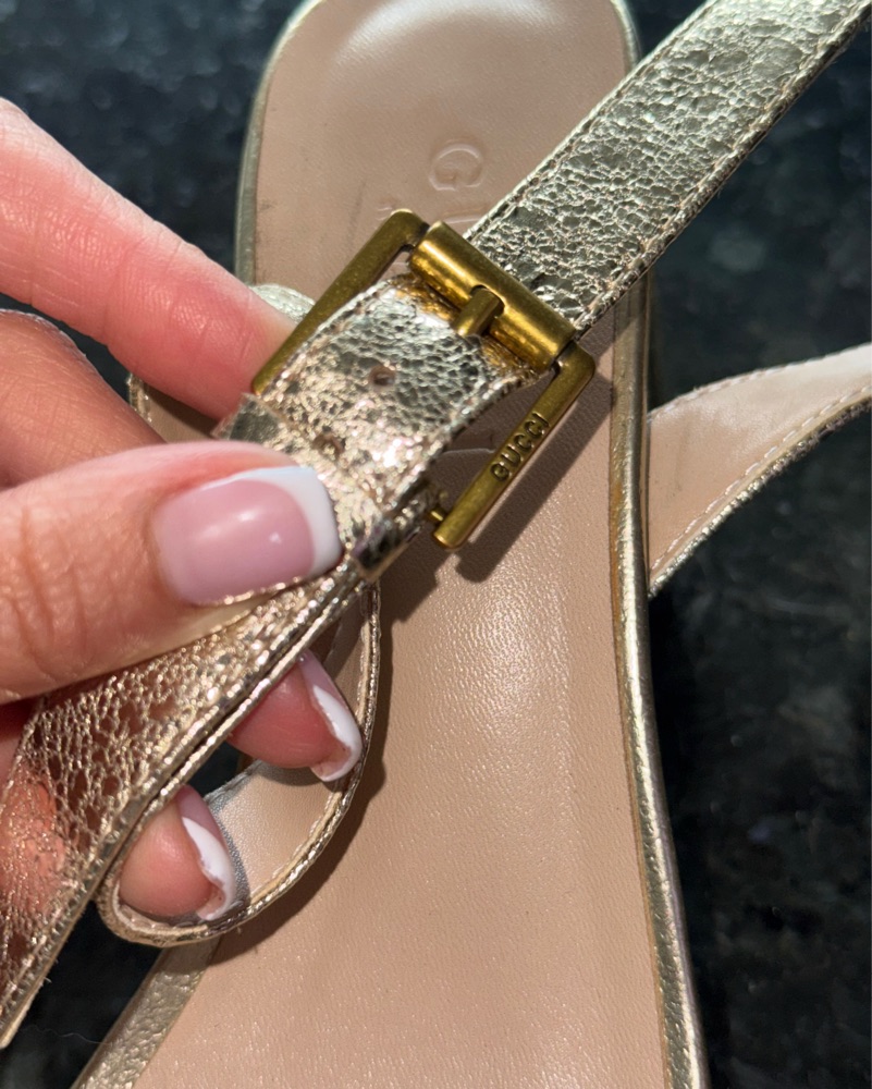 Gucci Marmont GG Metallic Block Heel San by Gucci - Pickle