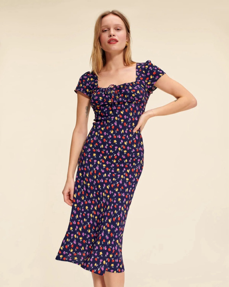 Rouje Navy Blue Floral Midi Dress by Rouje - Pickle