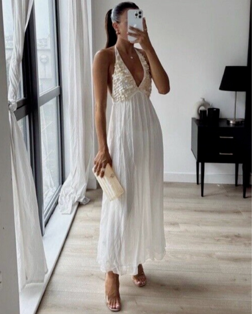 Seashell White Halter Maxi Dress by Zara - Pickle