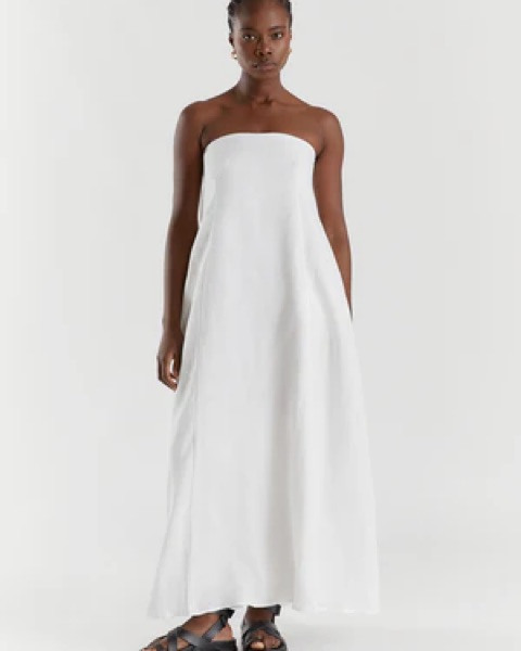 dissh white linen maxi dress ELENA BUTTERMILK LINEN MAXI DRESS  DISSH