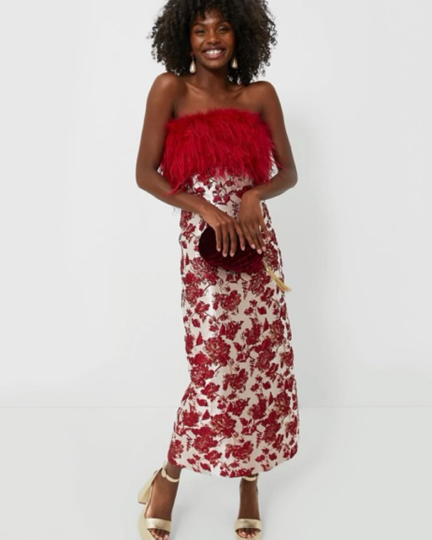 Hyacinth House Red Feathered Midi Dress by Hyacinth House - Pickle