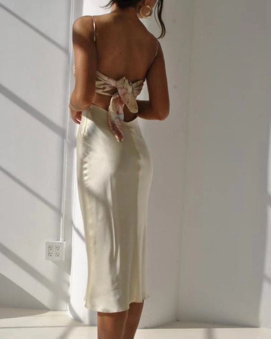 mirror palais backless silk dress Plunging Back Cowl Dress in Olive