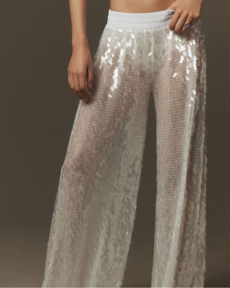 【Norma Kamali】 Sequinedワイドレッグパンツ Sequined wide-leg pants in white - Norma Kamali | Mytheresa