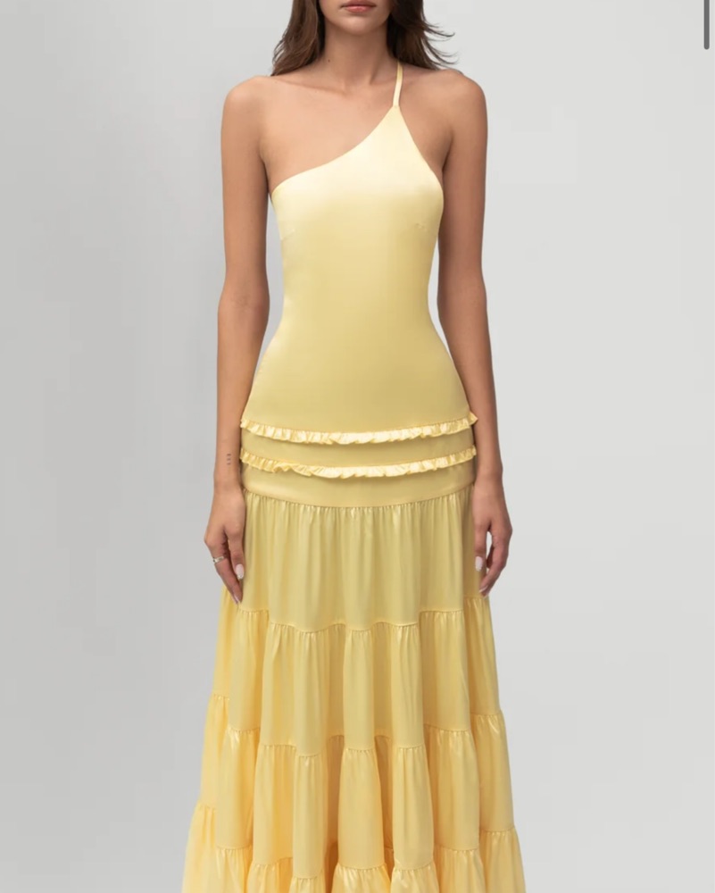 Revolve Yellow One-Shoulder Ruffle Dress by Revolve - Pickle