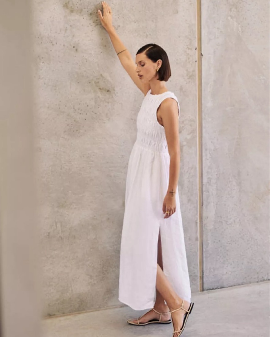 white dress flared sleeves Women's Flared-Sleeve Maxi Dress