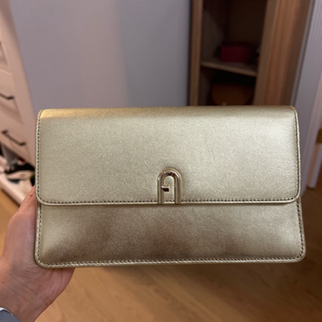小物 Furla Gold Purse FURLA Gold Chain Purse Crossbody Shoulder Bag Gold Leather