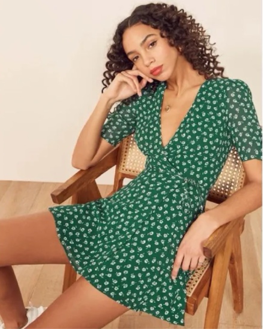 Reformation Lucky Mini Wrap Dress- Green by Reformation - Pickle