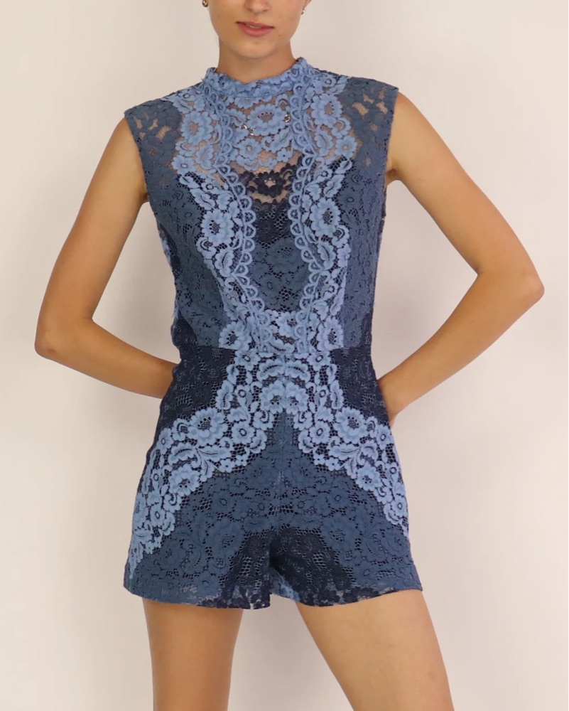 Sandro Blue Lace Romper by Sandro - Pickle