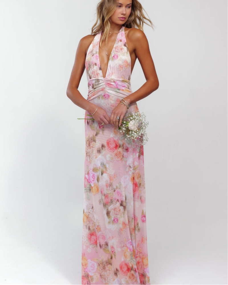 RESA Floral Halter Maxi Dress by RESA - Pickle