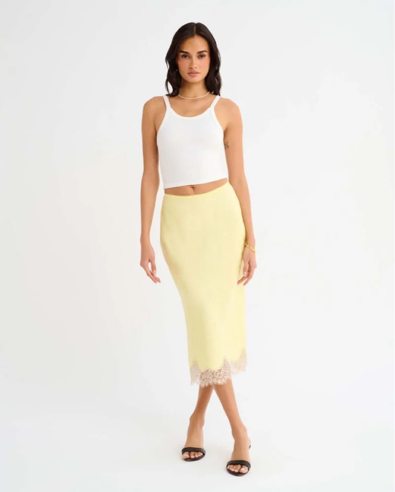 Rumored Lady Lace Midi Skirt by Rumored - Pickle