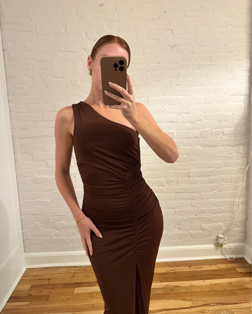 Brown One-Shoulder Maxi Dress by Zara - Pickle